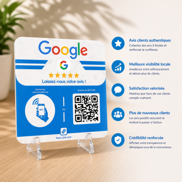 Plaque Google Avis - NFC & QR Code
