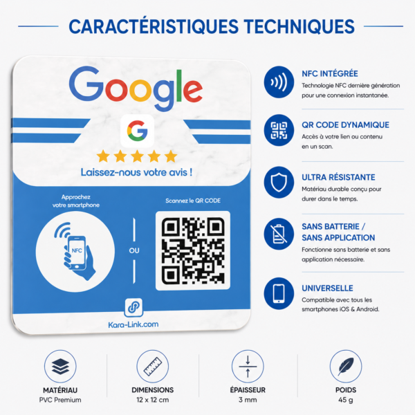 Plaque Google Avis - NFC & QR Code